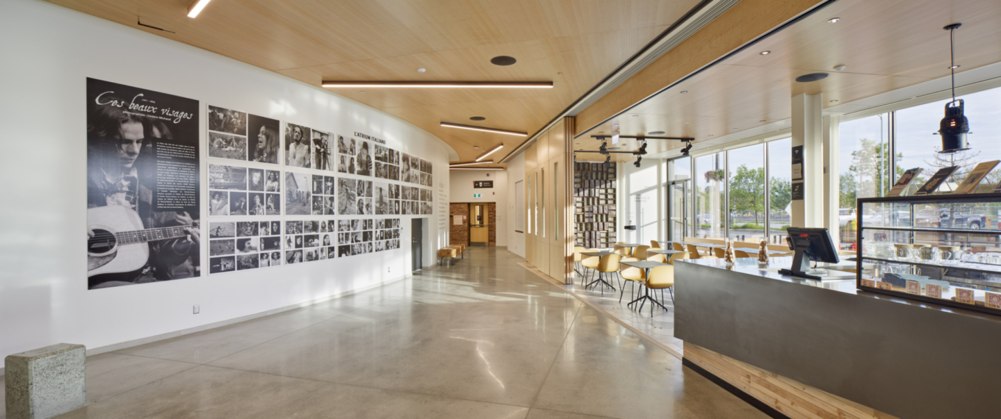 Place des Arts hallway and cafeteria