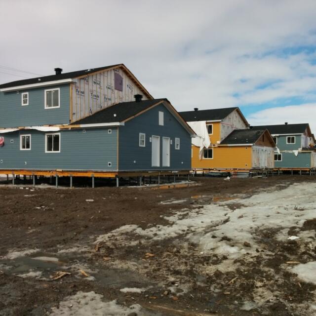 A chain of semi-detached housing units