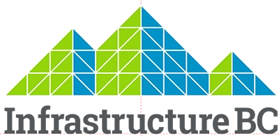 Logo that has a green and blue pyramid above the words Infrastructure BC